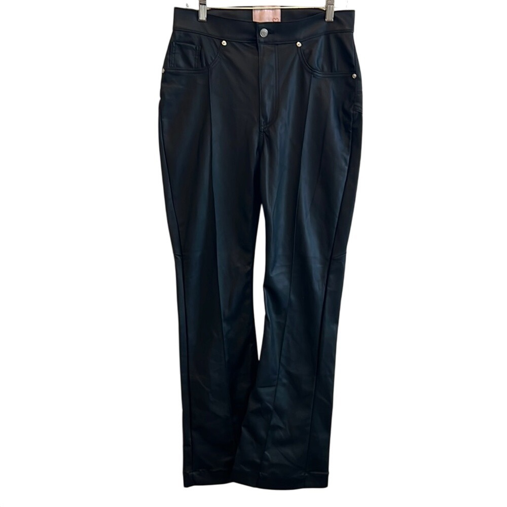 REVICE‎ Black Faux Leather Trousers women size 32 wide leg